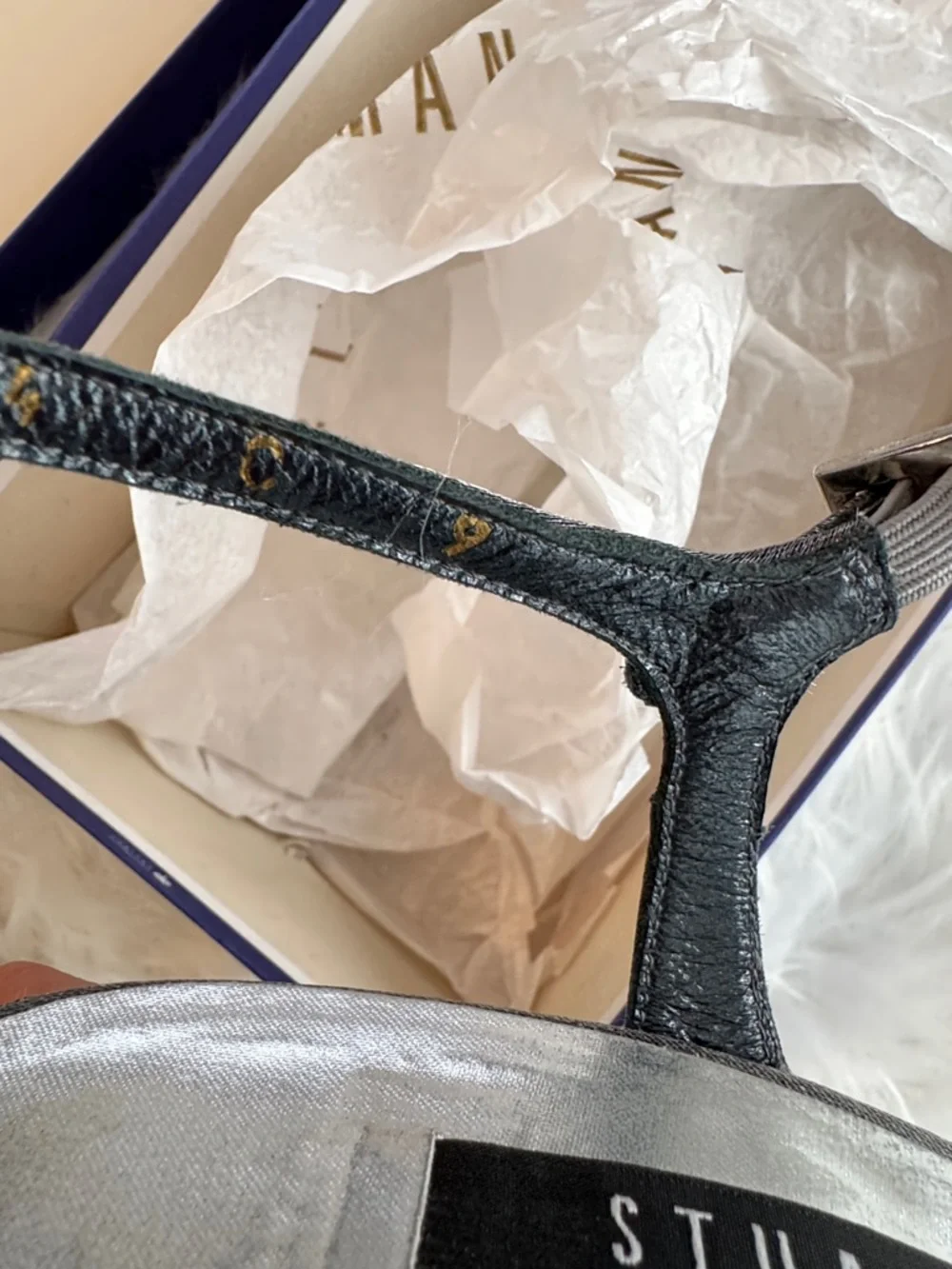 Stuart Weitzman “Glosensation” Pewter Matte Lame Wedge Sandals size 9 - Picture 7 of 15